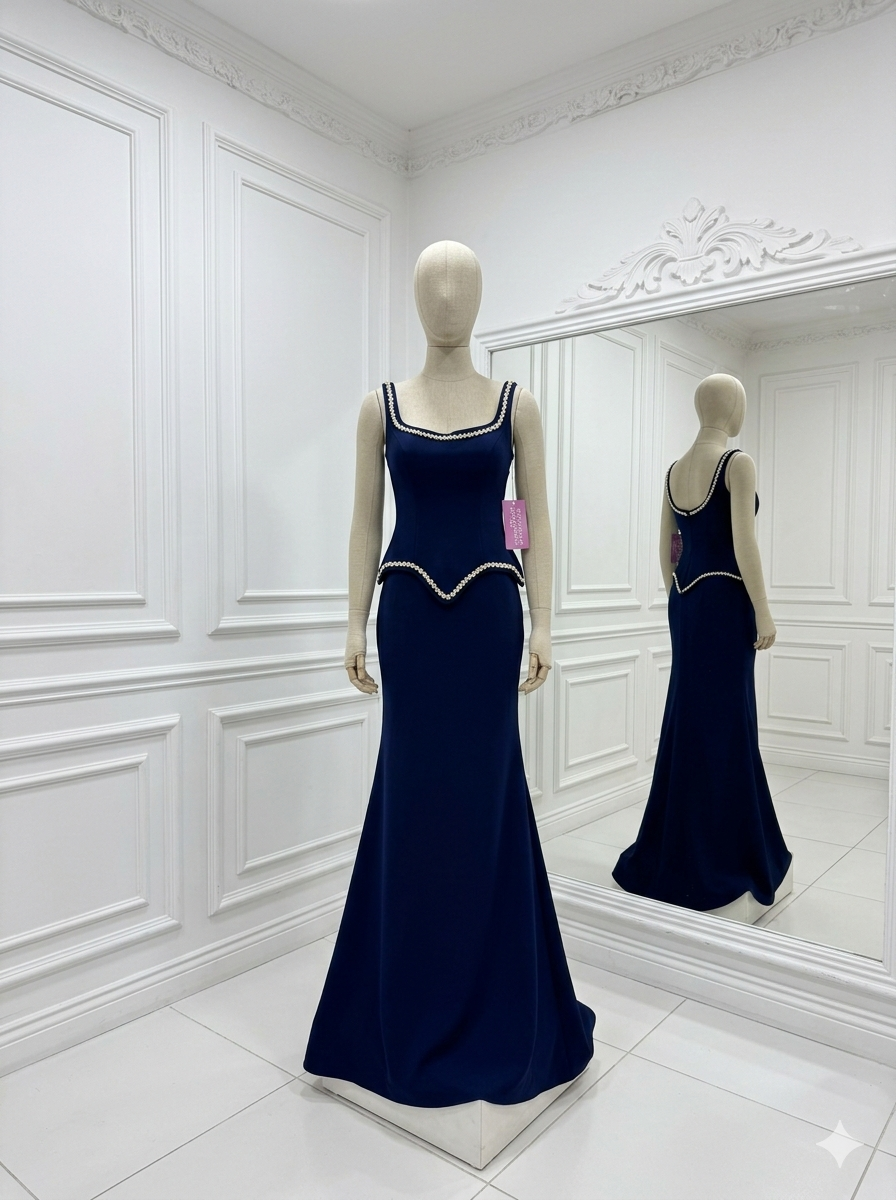 Lacivert taşlı abiye