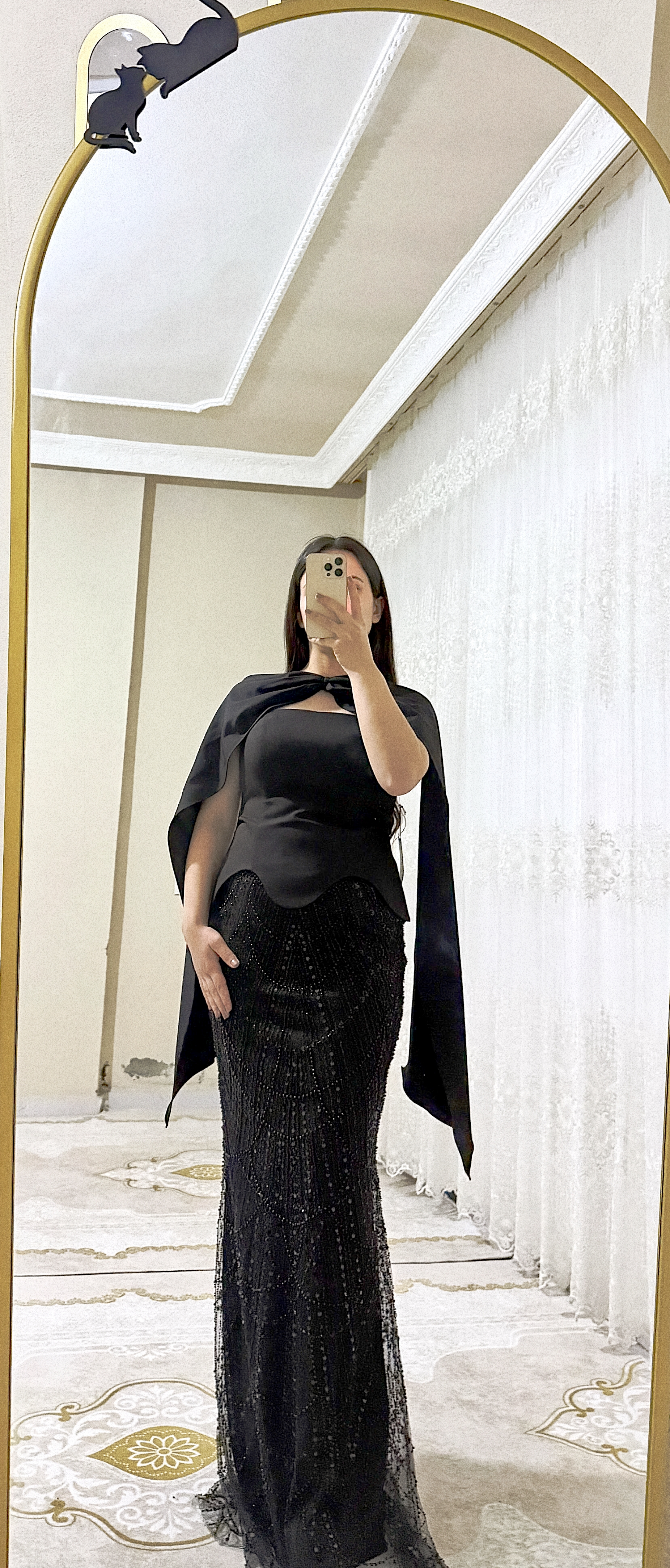 Siyah Peplüm kesim boncuklu balık abiye 