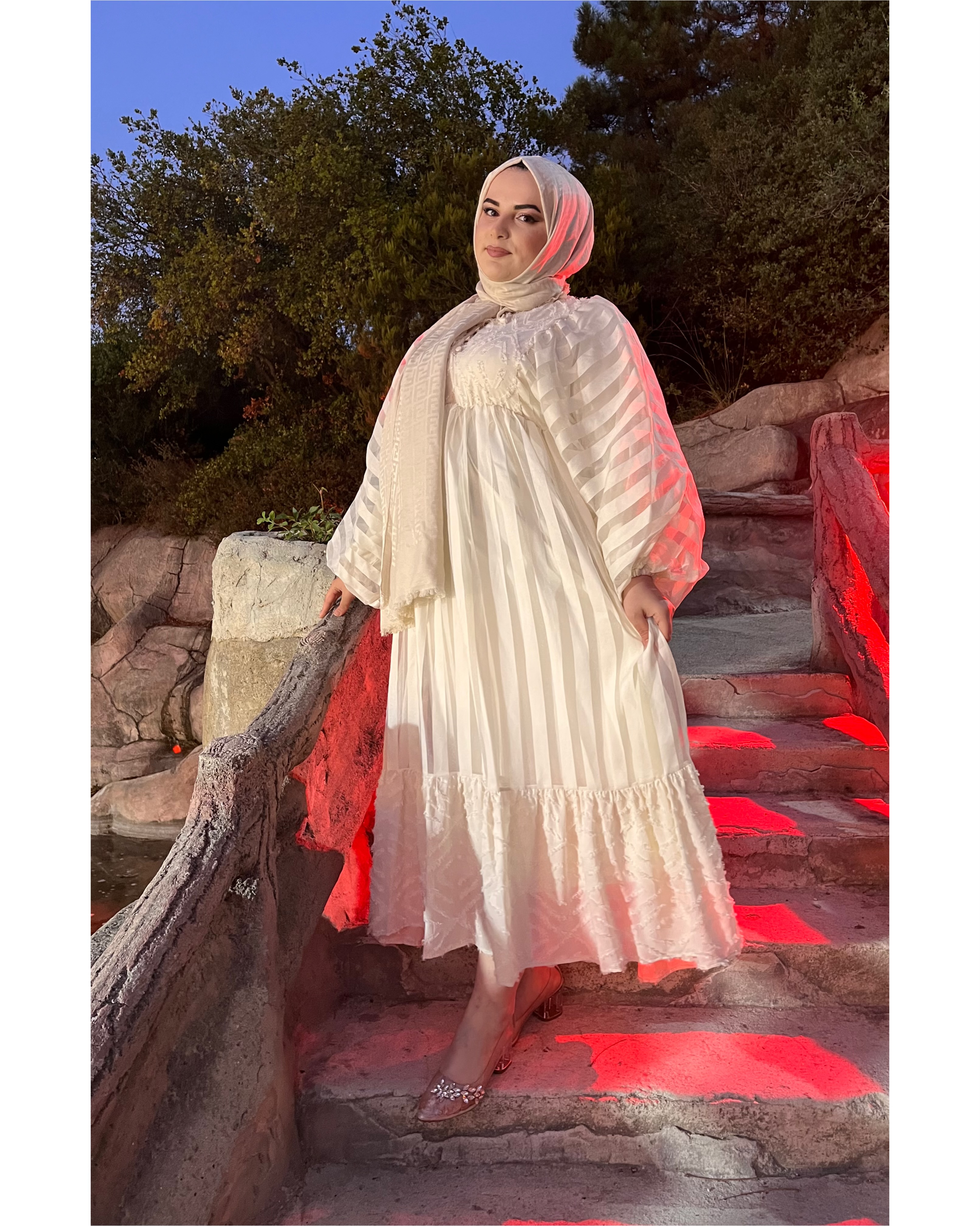 Krem Tesettür Abiye 